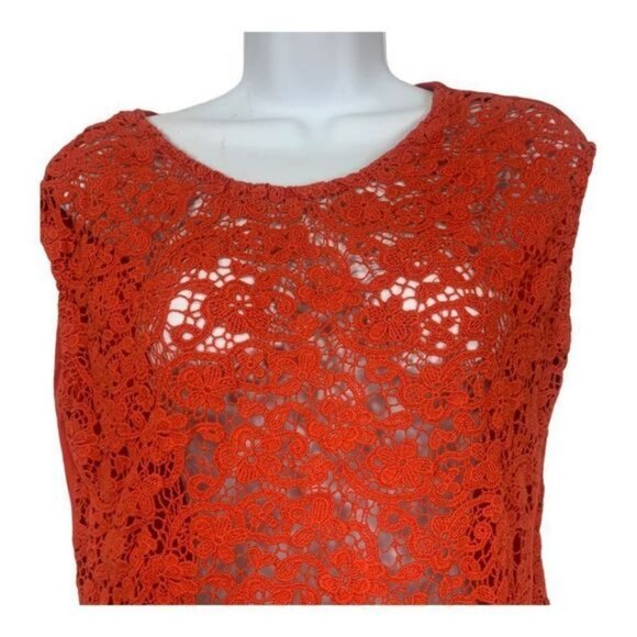 The Limited Womens Red Lace Overlay Blouse Top Size Small Cotton/Nylon - Picture 3 of 6